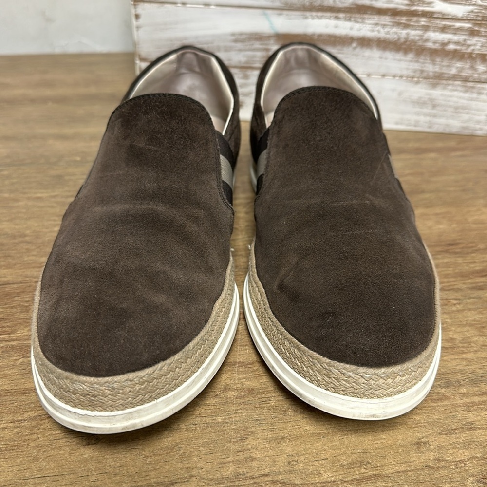 Tod's Brown Suede Slip-On Loafers with Webbed Stripes - Picture 4 of 10